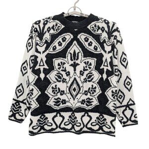 Vintage 80s Knit Sweater Women Size 1X Pullover Floral Pattern 90s Boho USA Cozy